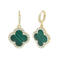 1.25 INCH QUATREFOIL GEMSTONE HOOP CHARM EARRINGS