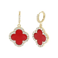 1.25 INCH QUATREFOIL GEMSTONE HOOP CHARM EARRINGS