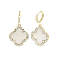 1.25 INCH QUATREFOIL GEMSTONE HOOP CHARM EARRINGS