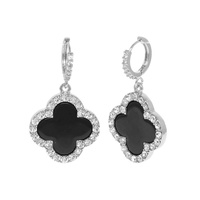 1.25 INCH QUATREFOIL GEMSTONE HOOP CHARM EARRINGS