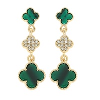 3- TIER QUATREFOIL GEMSTONE  PAVE DROP EARRINGS
