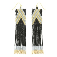 NATIVE AMERICAN BEADED TASSEL LONG DROP EARRINGS