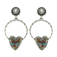 WESTERN TURQUOISE HEART OPEN CIRCLE DROP EARRINGS
