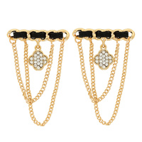 QUATREFOIL CRYSTAL PAVE WOVEN BAR CHAIN EARRINGS
