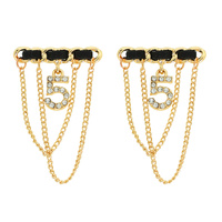 NUMBER FIVE CRYSTAL PAVE WOVEN BAR CHAIN EARRINGS
