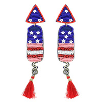 PATRIOTIC FIREWORK TASSEL BEADED EARRINGS