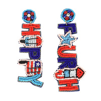 HAPPY FOURTH PATRIOTIC LETTER BEADED EARRINGS