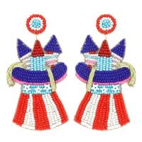 FIREWORKS UNCLE SAM TOP HAT BEADED EARRINGS