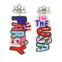 PARTY IN THE USA PATRIOTIC BEADED LETTER EARRINGS