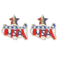 USA MAP PATRIOTIC BEADED JEWELED EARRINGS