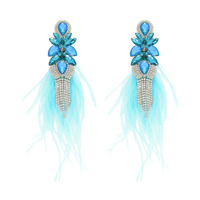 AB GEMSTONE CLUSTER OSTRICH FEATHER DROP EARRINGS