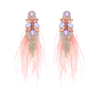 AB GEMSTONE CLUSTER OSTRICH FEATHER DROP EARRINGS