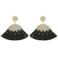 2-TIER BOHEMIAN JEWELED ARCH NEON TASSEL EARRINGS