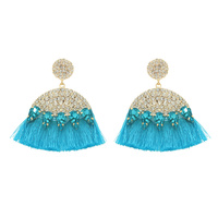 2-TIER BOHEMIAN JEWELED ARCH NEON TASSEL EARRINGS