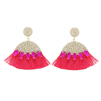 2-TIER BOHEMIAN JEWELED ARCH NEON TASSEL EARRINGS