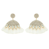 2-TIER BOHEMIAN JEWELED ARCH NEON TASSEL EARRINGS