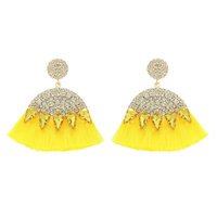 2-TIER BOHEMIAN JEWELED ARCH NEON TASSEL EARRINGS