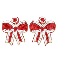 GAME DAY STRIPED BOW RIBBON BEADED EARRINGS