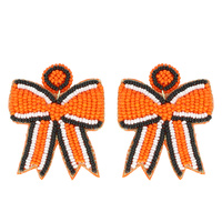 GAME DAY STRIPED BOW RIBBON BEADED EARRINGS