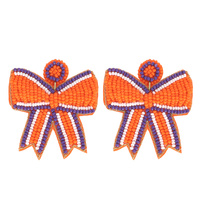 GAME DAY STRIPED BOW RIBBON BEADED EARRINGS