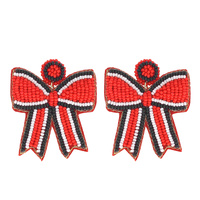 GAME DAY STRIPED BOW RIBBON BEADED EARRINGS