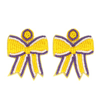 GAME DAY STRIPED BOW RIBBON BEADED EARRINGS