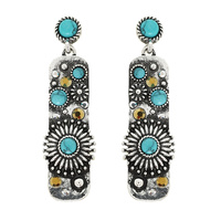WESTERN TURQUOISE RECTANGLE CONCHO EARRINGS