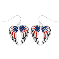SILVER-TONE U.S. FLAG ENAMEL WING EARRINGS