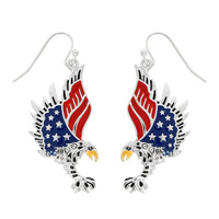 SILVER-TONE PATRIOTIC ENAMEL EAGLE EARRINGS