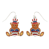 PATRIOTIC U.S. FLAG ENAMEL TEDDY BEAR EARRINGS