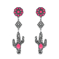 WESTERN TURQUOISE FILIGREE CACTUS DROP POST EARRINGS