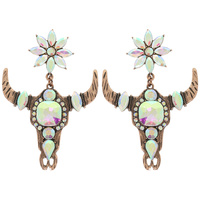 WESTERN GEMSTONE RHINESTONE LONGHORN EARRINGS