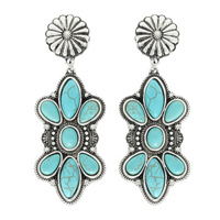 WESTERN TURQUOISE FLORAL CONCHO DANGLE EARRINGS