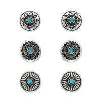 3-PAIR WESTERN TURQUOISE CONCHO EARRING SET