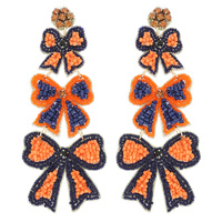 GAME DAY STRIPED BOW RIBBON BEADED EARRINGS