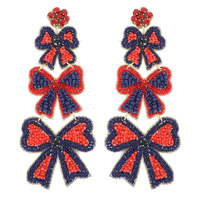 GAME DAY STRIPED BOW RIBBON BEADED EARRINGS