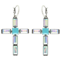 WESTERN GEMSTONE CROSS HOOP EARRINGS