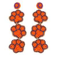 PAW PRINT BEAD EMBROIDERED DANGLE EARRINGS