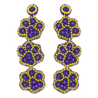 PAW PRINT BEAD EMBROIDERED DANGLE EARRINGS