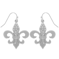 MATTE BRUSHED RHINESTONE FLEUR DE LIS EARRINGS