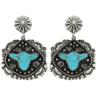 WESTERN TURQUOISE COW HEAD CONCHO EARRINGS