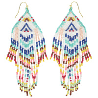 WESTERN NATIVE AMERICAN BEAD FRINGE EARRINGS