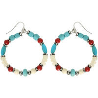 WESTERN NATIVE AMERICAN STONE BEAD HOOP EARRINGS