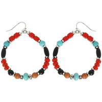 WESTERN NATIVE AMERICAN STONE BEAD HOOP EARRINGS