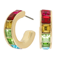 METALLIC CRYSTAL C CUFF HOOP POST EARRINGS