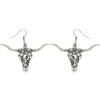 WESTERN FILIGREE PATTERNED STEER HEAD EARRINGS