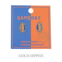 SPORTS GAME DAY FOOTBALL STUD EARRINGS IN WHITE AND YELLOW GOLD PLATING STERLING SILVER POST
