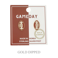 SPORTS GAME DAY FOOTBALL STUD EARRINGS IN WHITE AND YELLOW GOLD PLATING STERLING SILVER POST