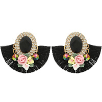 FLOARL GEMSTONE RHINESTONE FRINGE EARRINGS