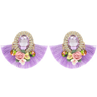 FLOARL GEMSTONE RHINESTONE FRINGE EARRINGS